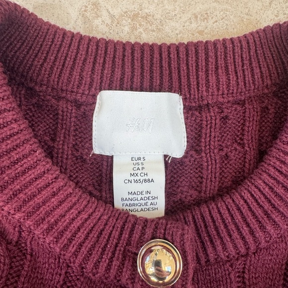 H&M Burgundy Cable-Knit Cardigan - Gold Buttons - Picture 3 of 4
